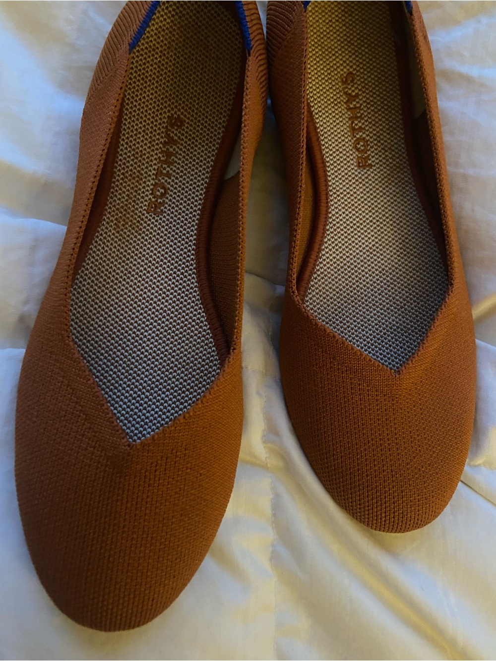 Rothy's Knit Ballet Flats in Fawn Tan with Blue Trim Retired Colorway 9.5 - Picture 8 of 14